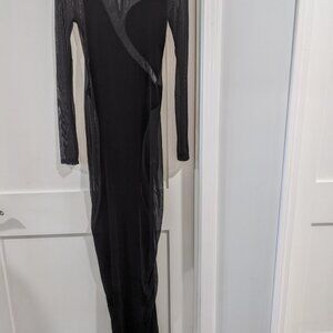 Belita Style SBD-1631 Black Velvet and Sheer Long Dress Size S, or L